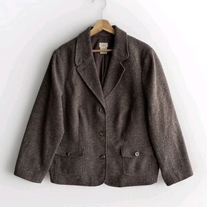 L.L. Bean Wool Blend Blazer Jacket Herringbone Brown Women's Size 2XL Workwear